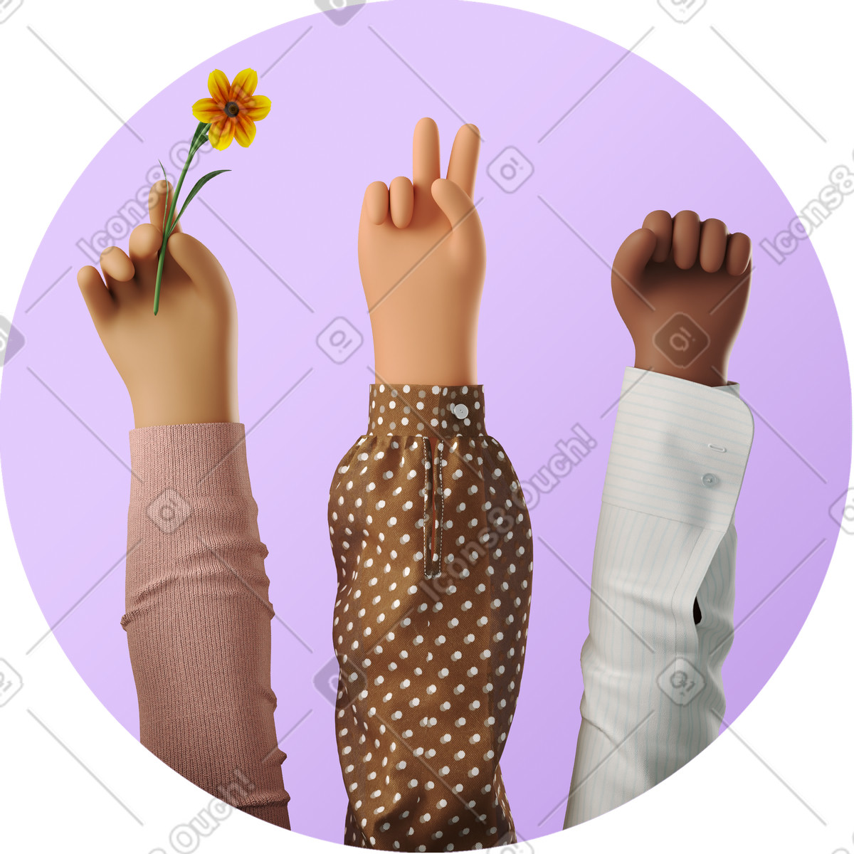Illustration of hands raising up, featuring clipart graphics for diverse uses