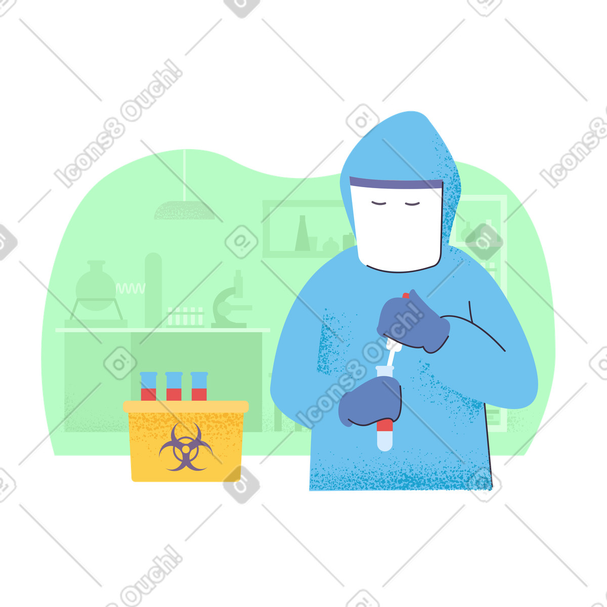 Testing blood for viruses in laboratory illustration Pale style download PNG, SVG
