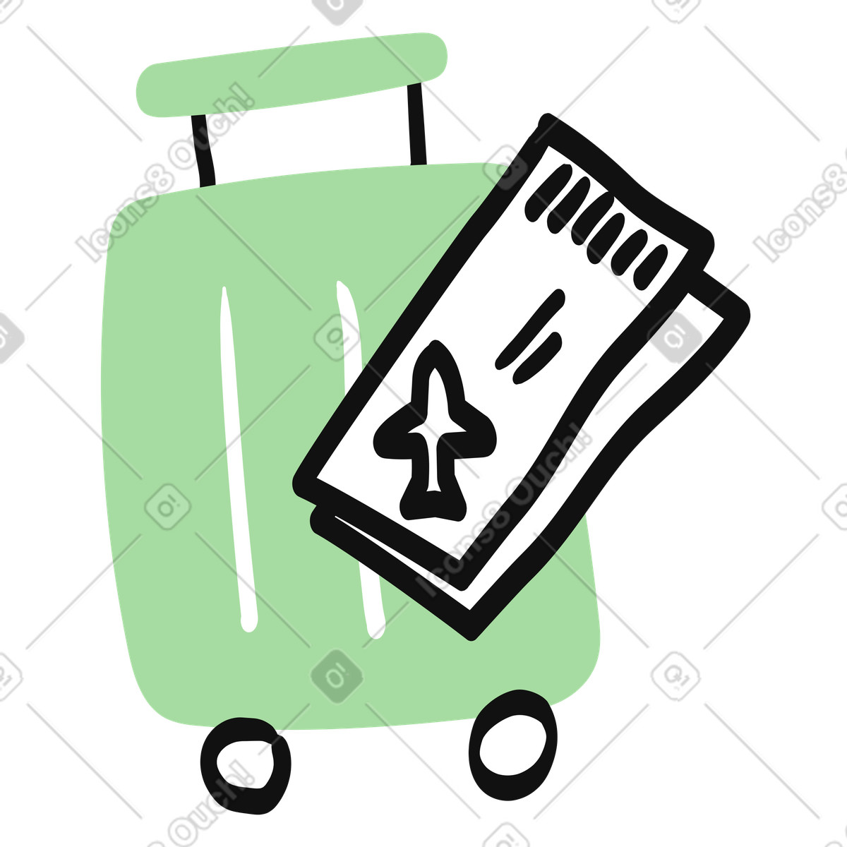 Suitcase and plane ticket symbol for air travel vacation planning-Illustration im Organic-Stil als Download in PNG, SVG