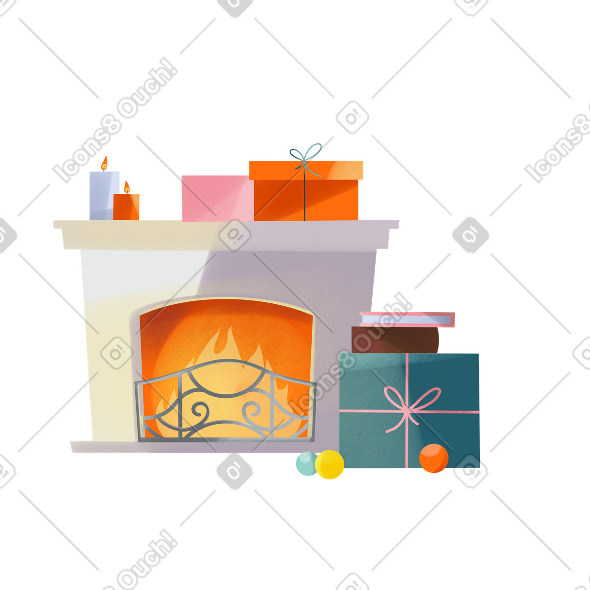 Ilustración Chimenea con cajas de regalo en estilo Shine a descargar en PNG y SVG