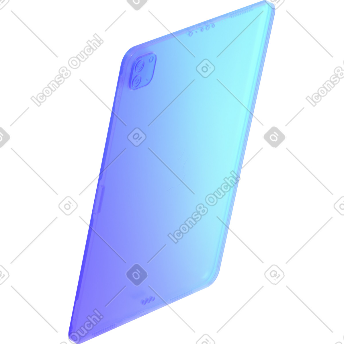 Blue gradient tablet with camera in tilted view illustration in 3D Glassy style download in PNG, SVG