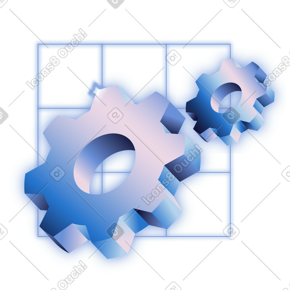 Interlocking cogs in digital frame, Software settings and configuration illustration Dimension style download PNG, SVG