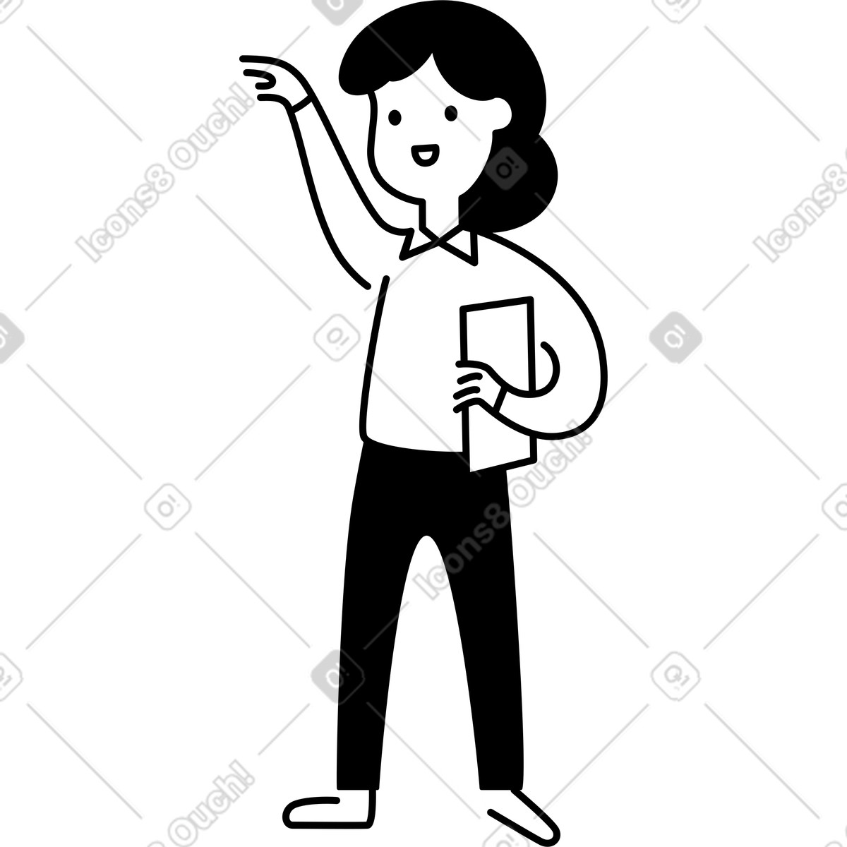 Ilustração de Clipboard holder raising hand smiling in simple line drawing style em no estilo Notion Art para baixar em PNG, SVG