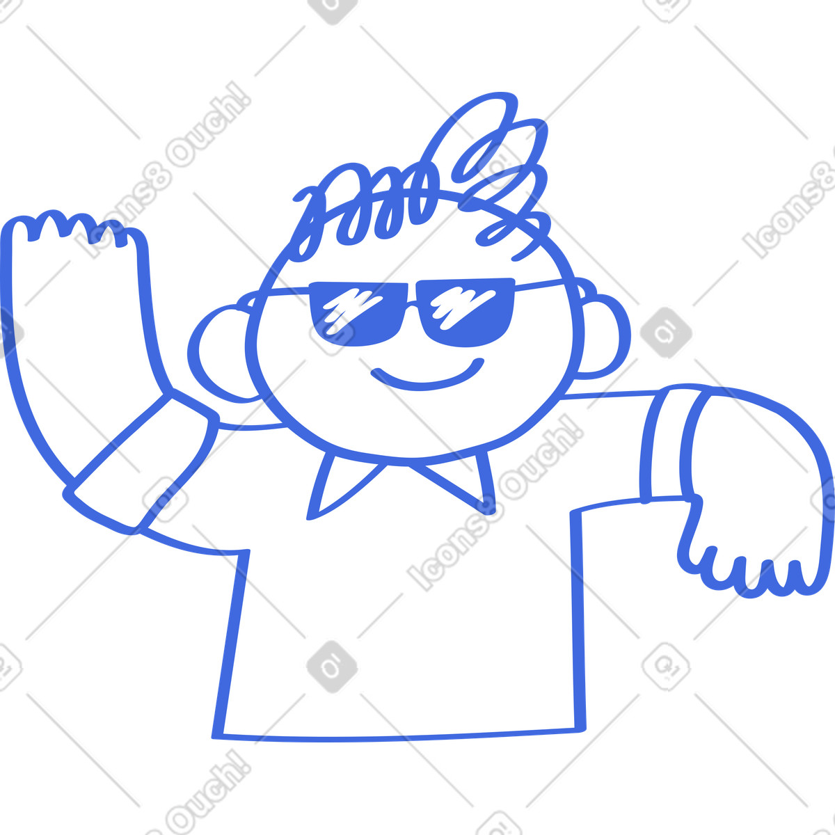 Ballpoint Pen スタイルの Sunglasses character smiling with raised hand and casual shirt のイラストをPNG、SVG形式でダウンロード