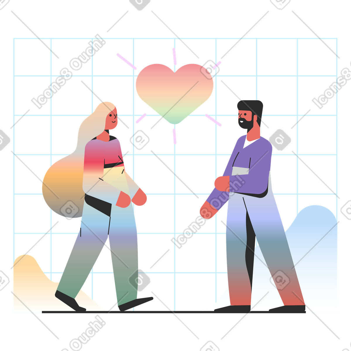 Romantische beziehung zwischen einem mann und einer frau-Illustration im Marginalia-Stil als Download in PNG, SVG