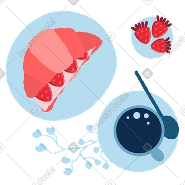 Sweet breakfast dessert with croissant and coffee PNG, SVG