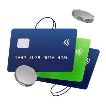Three credit cards with coins - 3D Surfaced style illustration
