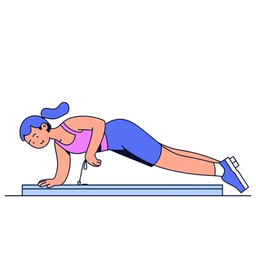 An athlete in an active position performing a plank on a balance board. The athlete is focused and maintains a straight line from head to heels. The balance board is slightly tilted, indicating the challenge of stability. The athlete is wearing athletic clothing, including a fitted tank top and shorts. The setting is a bright, minimalistic gym environment with wooden flooring.