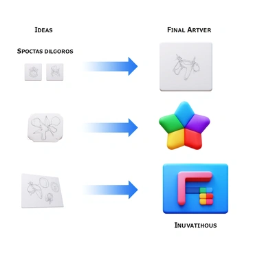 A step-by-step illustration process chart showing sketches to final artwork