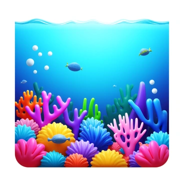 A vibrant coral reef scene filled with various types of corals in bright colors. The water is crystal clear, showcasing bubbles rising from the coral, indicating gas exchange. Different marine life, such as small fish and sea turtles, swim gracefully among the corals. Sunlight filters through the water, illuminating the reef and enhancing the colors.