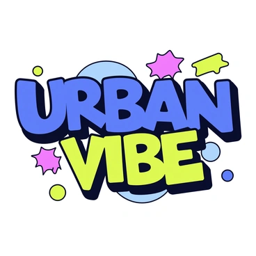 A logo for a streetwear brand featuring bold graffiti-style elements. The logo includes the brand name "Urban Vibe" in large, stylized letters with a vibrant color palette of electric blue and neon green. Surrounding the text are splashes of paint in various colors, creating a dynamic and energetic look. The background is a simple white, allowing the colors of the logo to stand out prominently.