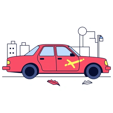 A car with a noticeable scratch on its door, parked on a street