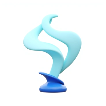A 3D icon of a sculpture designed to change shape with the movements of the wind. The sculpture features flowing, curved forms that appear dynamic and fluid. It is made of translucent material to catch and reflect light, creating an ethereal visual effect. The base of the sculpture is sturdy, anchoring it firmly to the ground, while the upper part gracefully undulates in response to gentle breezes. The overall design captures the essence of movement and transformation, showcasing the interaction between the sculpture and the natural elements around it.