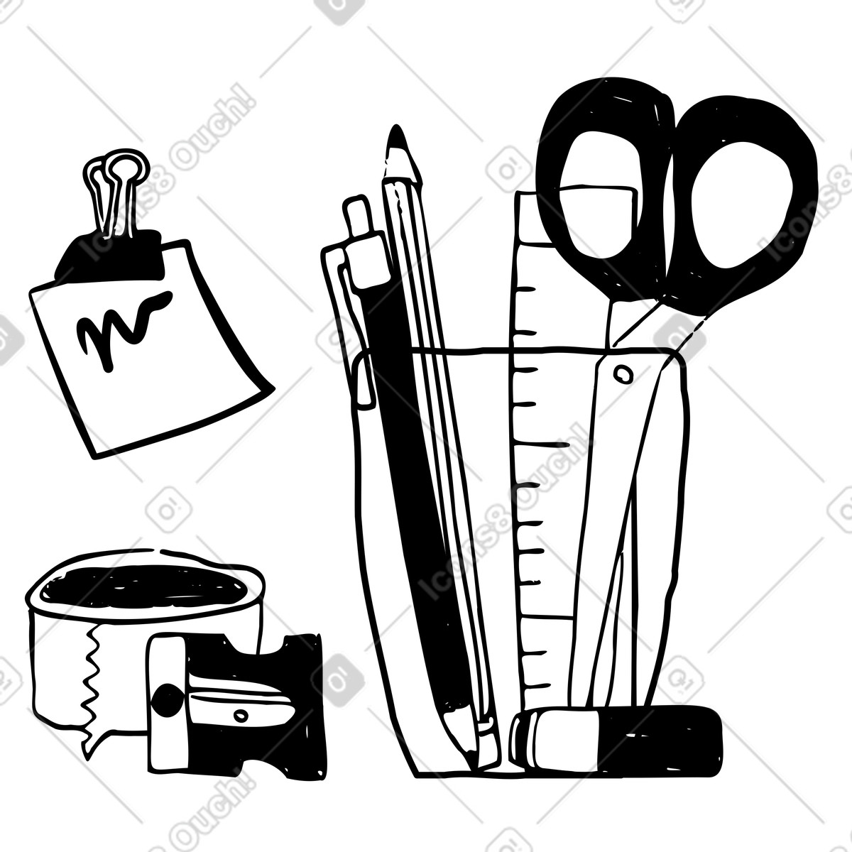 Accessori da scrivania: cancelleria e portapenne illustrazione in stile Marks scarica in PNG, SVG
