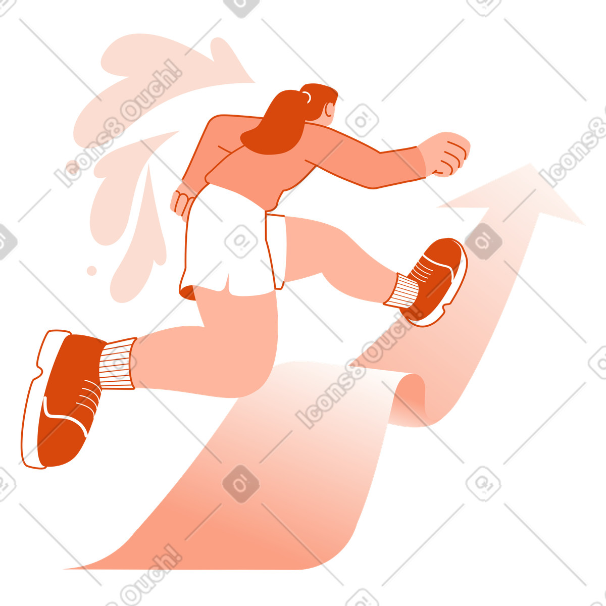 Athlete leaping forward on rising arrow, Career progress and ambition illustration in PNG, SVG