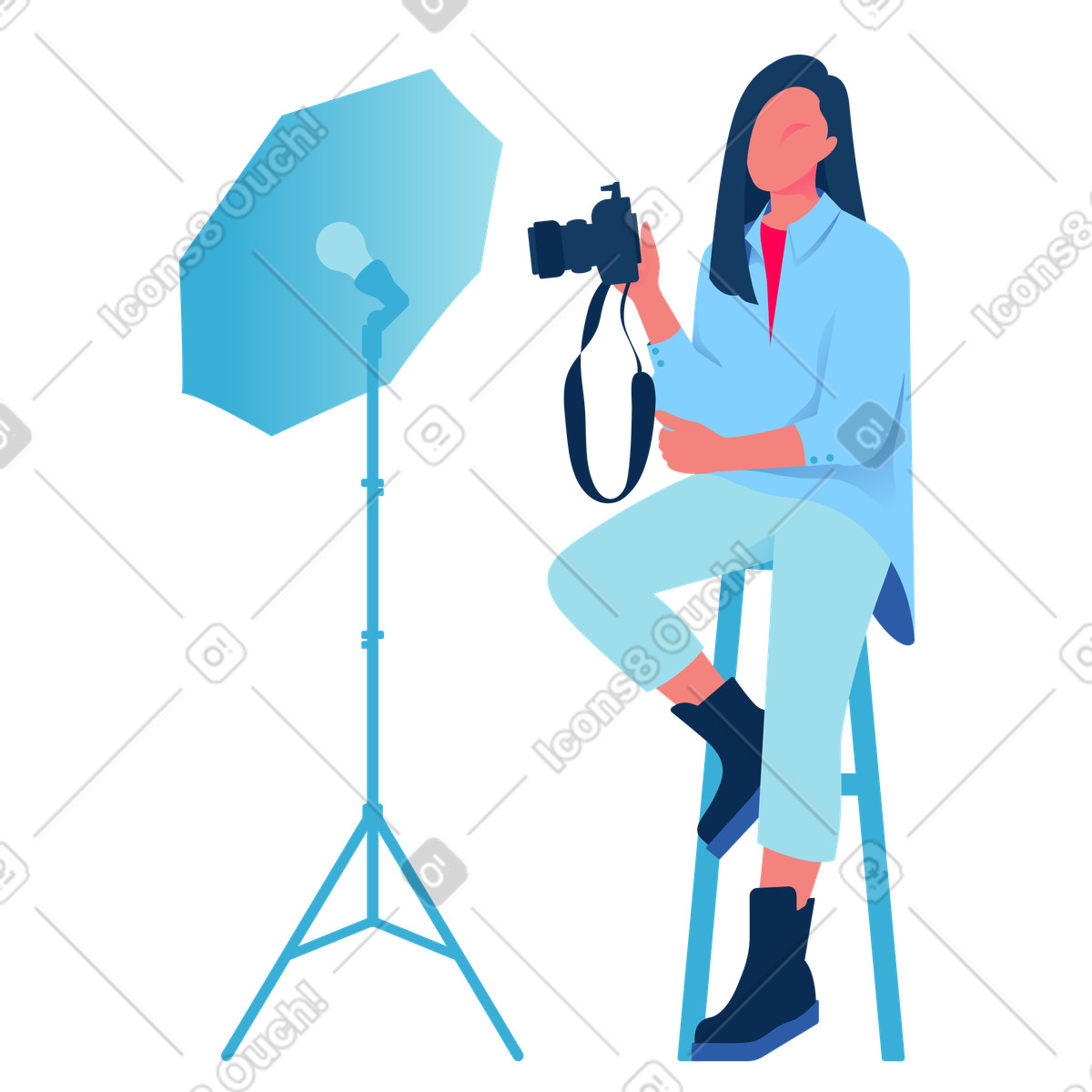 Illustration Photographer with equipment in photo studio, professional photography dans le style Daily à télécharger aux formats PNG, SVG
