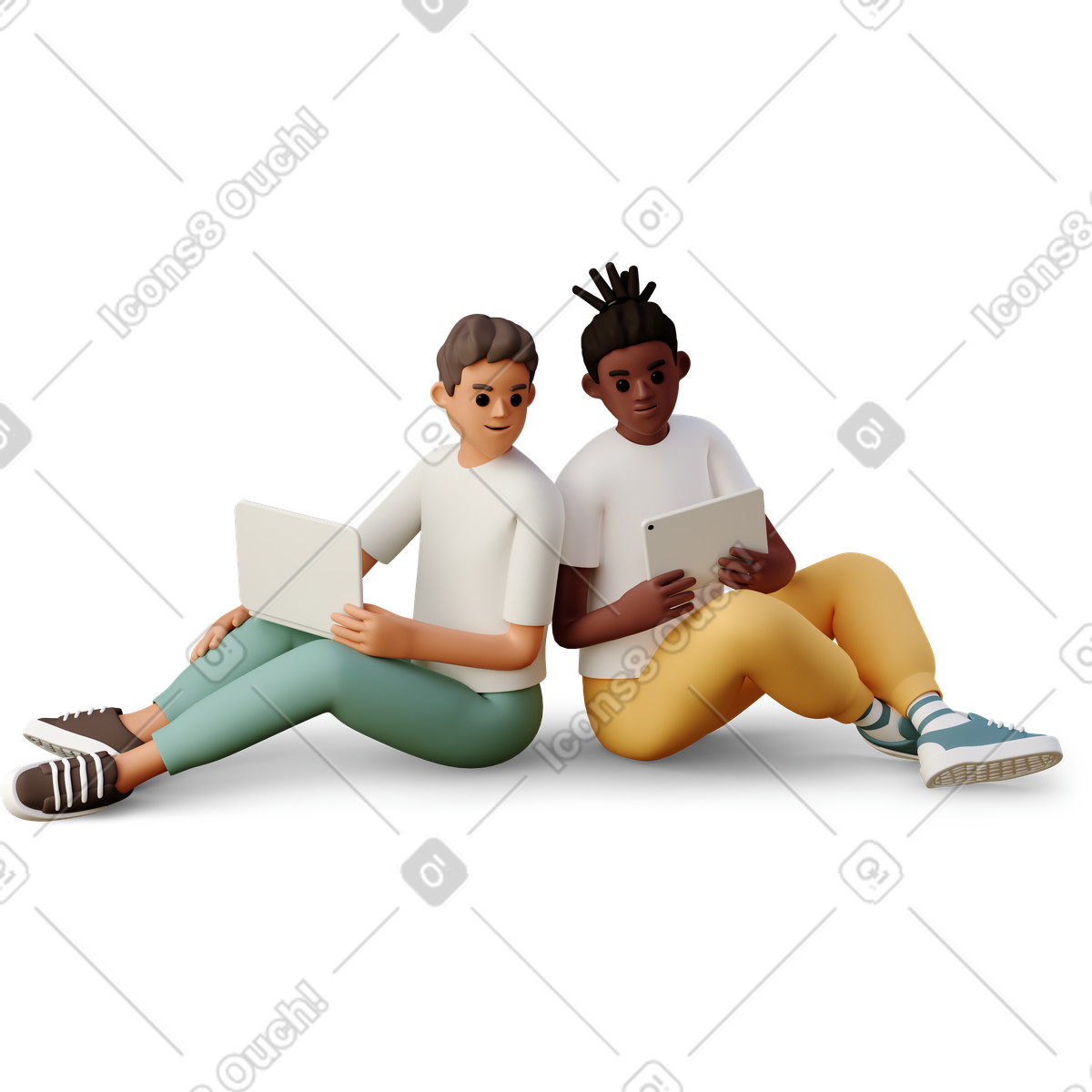 3D Casual life 스타일의 Two boys with gadgets 일러스트레이션 PNG, SVG 다운로드