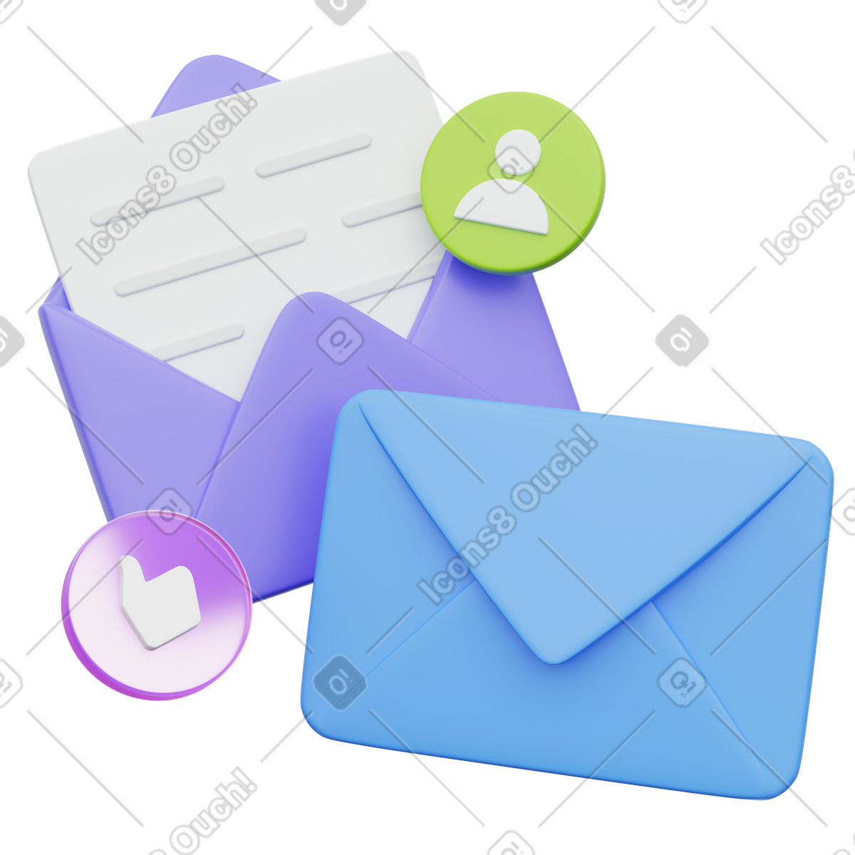 Digital newsletter with follower icon and alert symbols illustration in 3D Playful style download in PNG, SVG