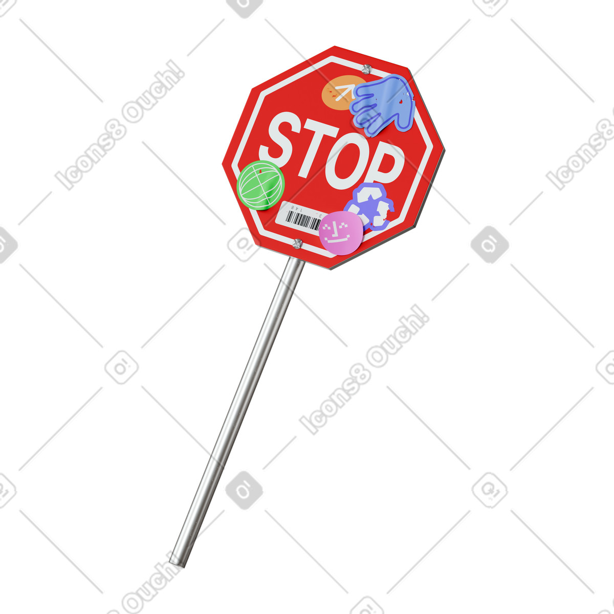 Stop sign illustrazione in stile 3D Stickle scarica in PNG, SVG