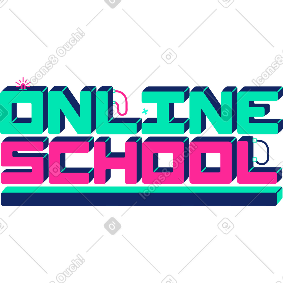 Lettering online school illustration in Cyborg style download in PNG, SVG