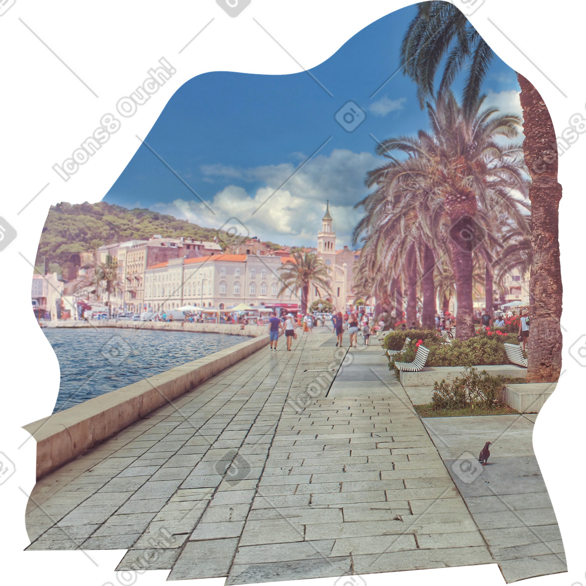 Background with the seaside promenade illustration in Everyday style download in PNG, SVG