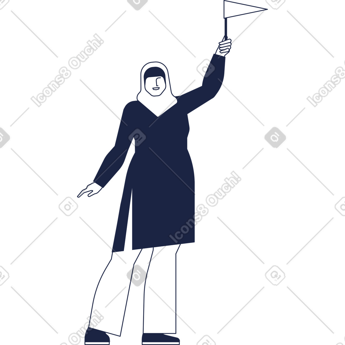 Ilustração de Guia feminina em hijab com bandeira na mão no estilo Urban Line para baixar PNG, SVG