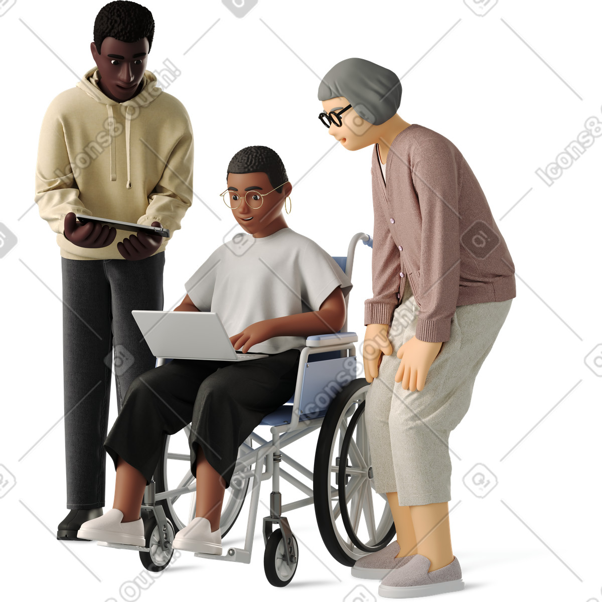 Ilustração de Three employees discussing work em no estilo 3D Business para baixar em PNG, SVG