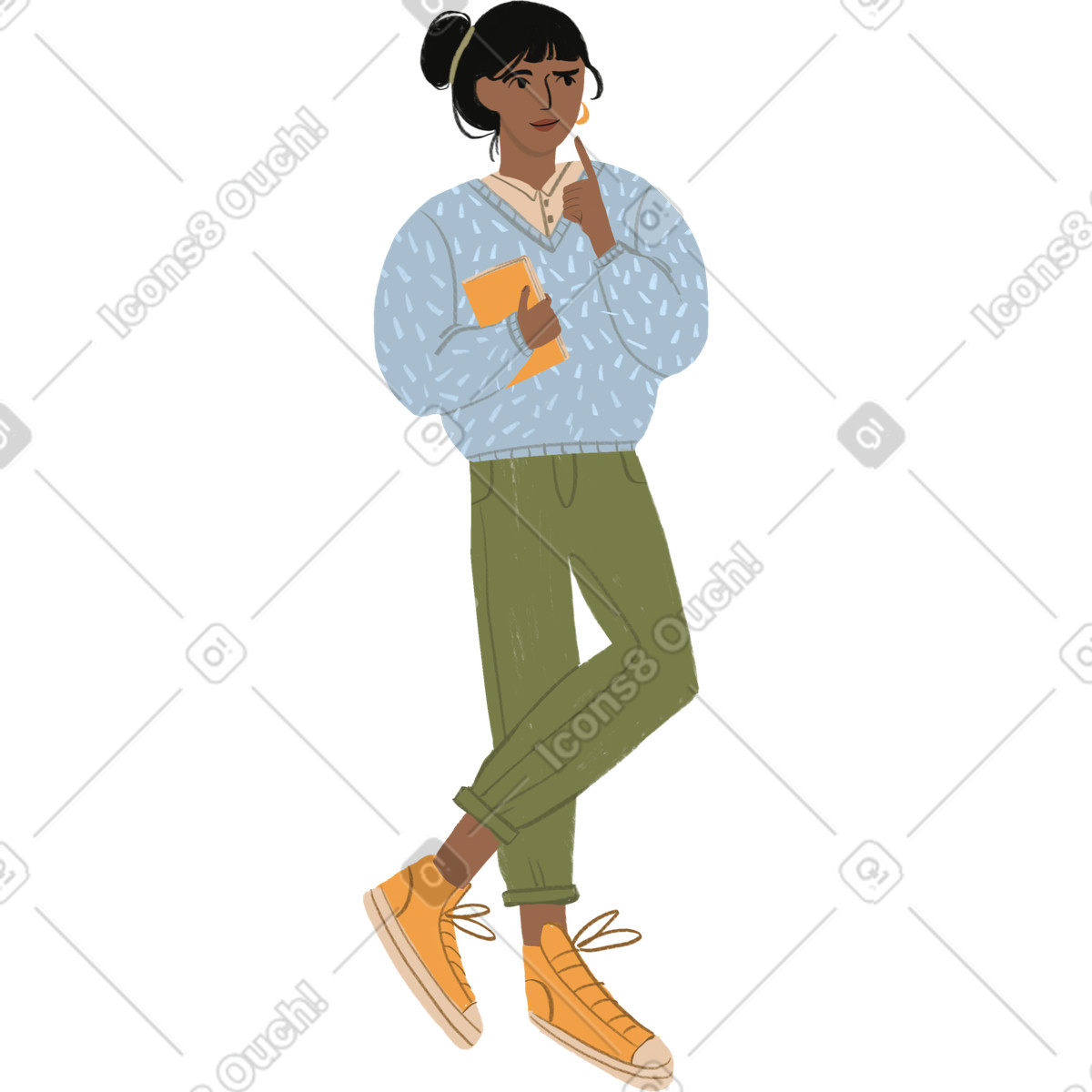 Ilustração de Girl thinking with a book in her hand em no estilo Lumiere para baixar em PNG, SVG