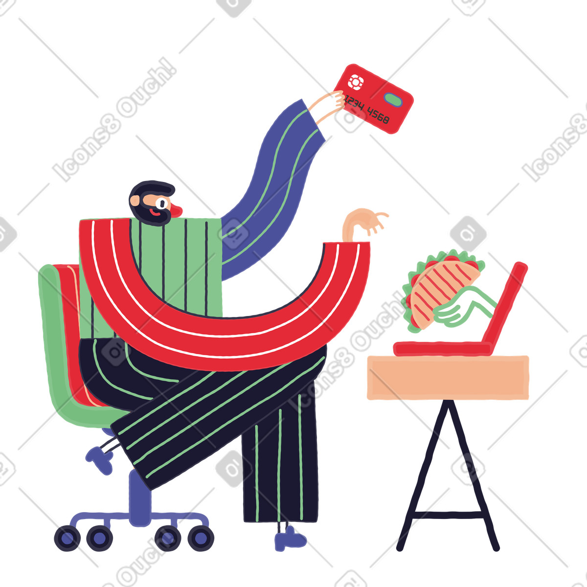 Ilustración Hombre que paga por la entrega de comida sin contacto en estilo Stripy a descargar en PNG y SVG