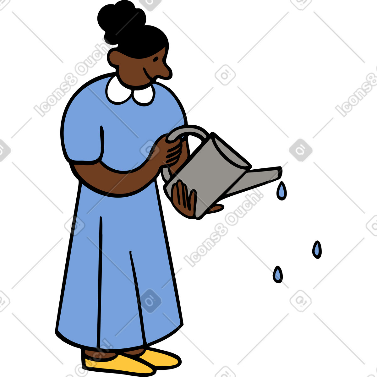 Frau mit gießkanne-Illustration im Comic-Stil als Download in PNG, SVG