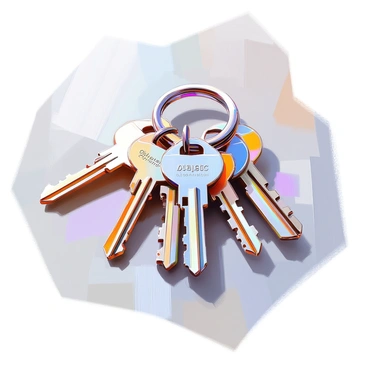 A keyring displaying numerous digital keys, each one distinctly labeled with various data terms. The keys are made of sleek metal, showcasing a polished finish, with labels such as "Analytics," "Database," "Cloud Storage," and "Encryption" etched onto them. The keyring itself is sturdy and metallic, holding the keys together in a neat arrangement. The background features a subtle surface texture to enhance the focus on the keyring and its intricate labels.