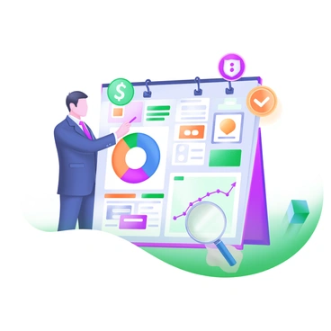 A modern pastel illustration of a banker standing next to a large visual infographic on credit scores. The banker, dressed in a professional suit, is gesturing towards the infographic with a pointer. The infographic displays various sections, including a pie chart showing components of a credit score, a checklist of factors affecting credit, and a line graph showcasing credit score trends over time. Around the infographic are colorful icons representing different aspects of credit, such as a dollar sign, a shield for protection, and a magnifying glass for analysis. The background is soft and welcoming, enhancing the educational theme.