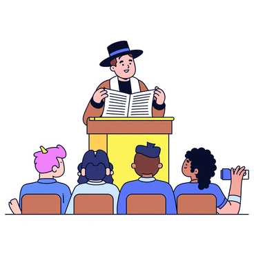 A rabbi reading from the Torah with engaged congregants listening attentively