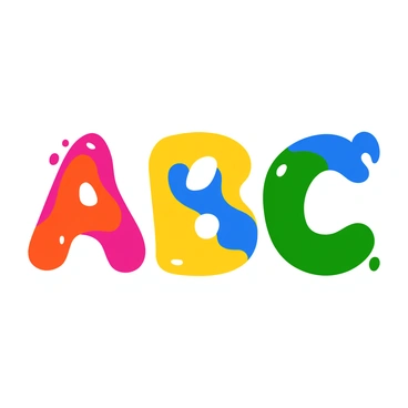 A white canvas featuring colorful abstract paint splatters that form the letters "A," "B," and "C." The splatters showcase a variety of hues, including bright reds, blues, yellows, and greens. Each letter is distinctly shaped by the arrangement of the paint, with dynamic curves and angles that create a sense of movement. The background remains clean to emphasize the vibrant colors of the paint splatters forming the letters.