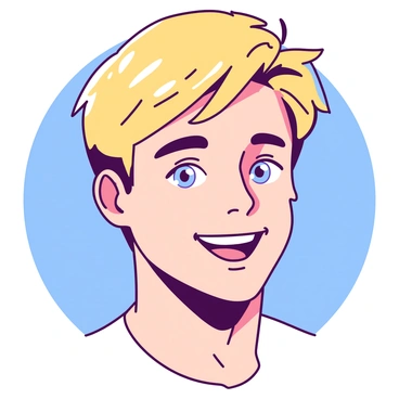 A close-up portrait of a young man with a bright smile, showcasing his iconic short, blonde hairstyle. His blue eyes are sparkling with joy, and there are subtle highlights that emphasize the texture of his hair. The background consists of a smooth gradient in two colors, creating a clean and focused atmosphere that draws attention to his face. His expression conveys a sense of confidence and approachability.