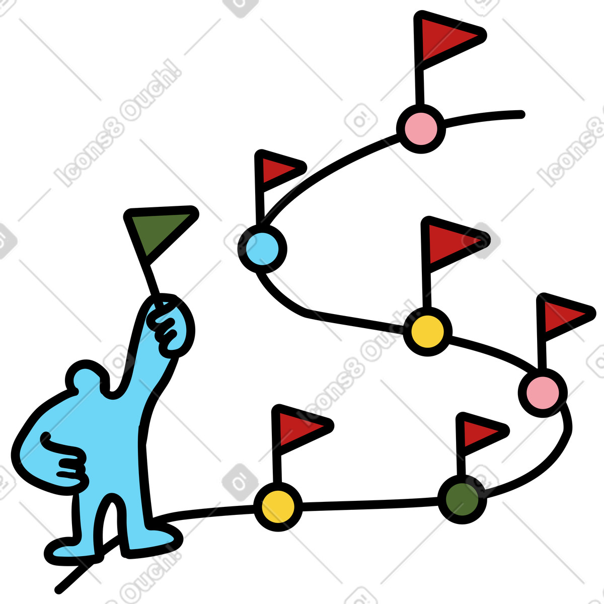 Illustration Task management and productivity workflow, project roadmap milestones planning dans le style Wiggle à télécharger aux formats PNG, SVG