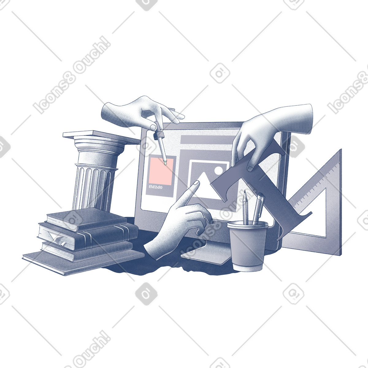 Web designers working on website design illustration in Haze style download in PNG, SVG