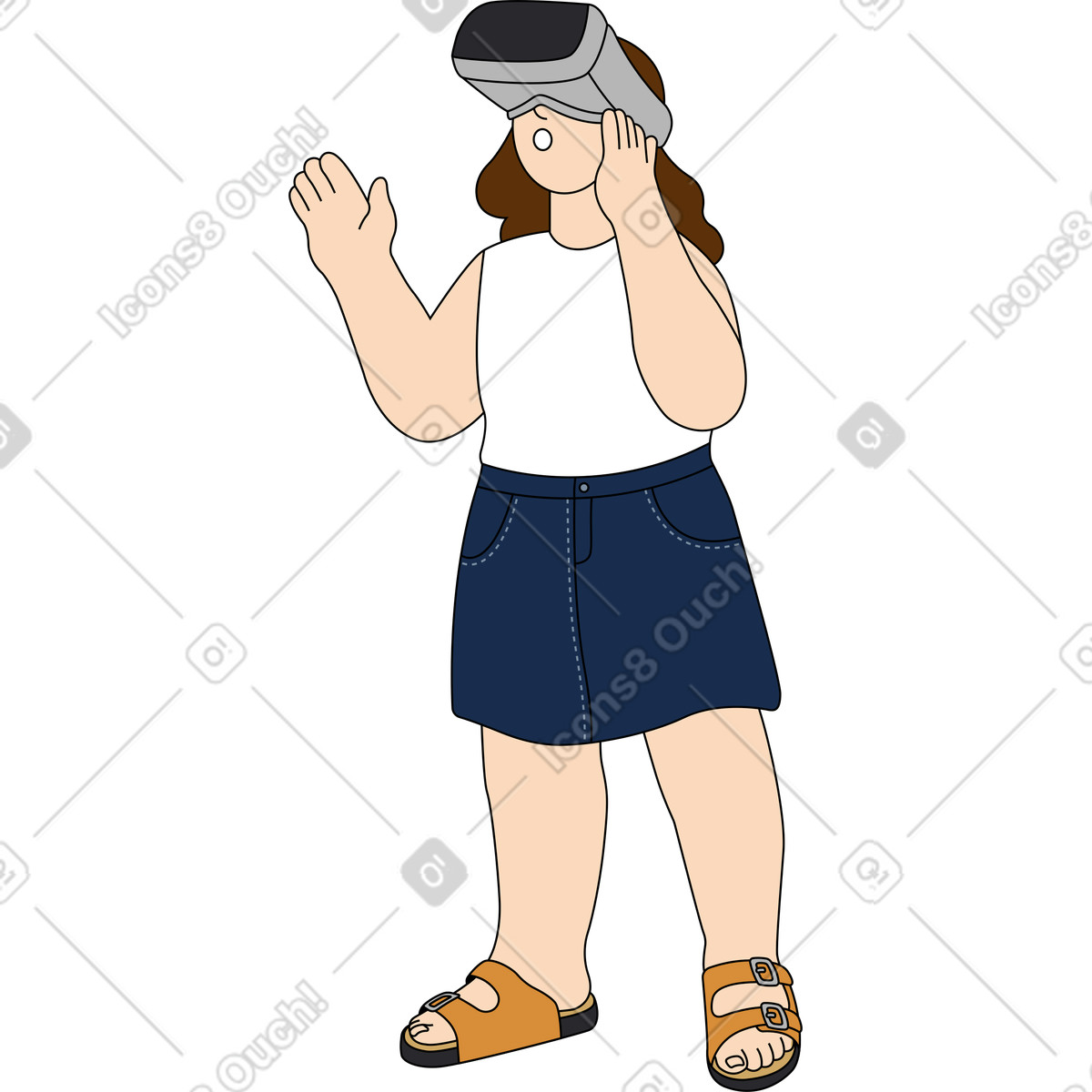 Ilustración Mujer joven con gafas de realidad virtual. en estilo Kindy a descargar en PNG y SVG