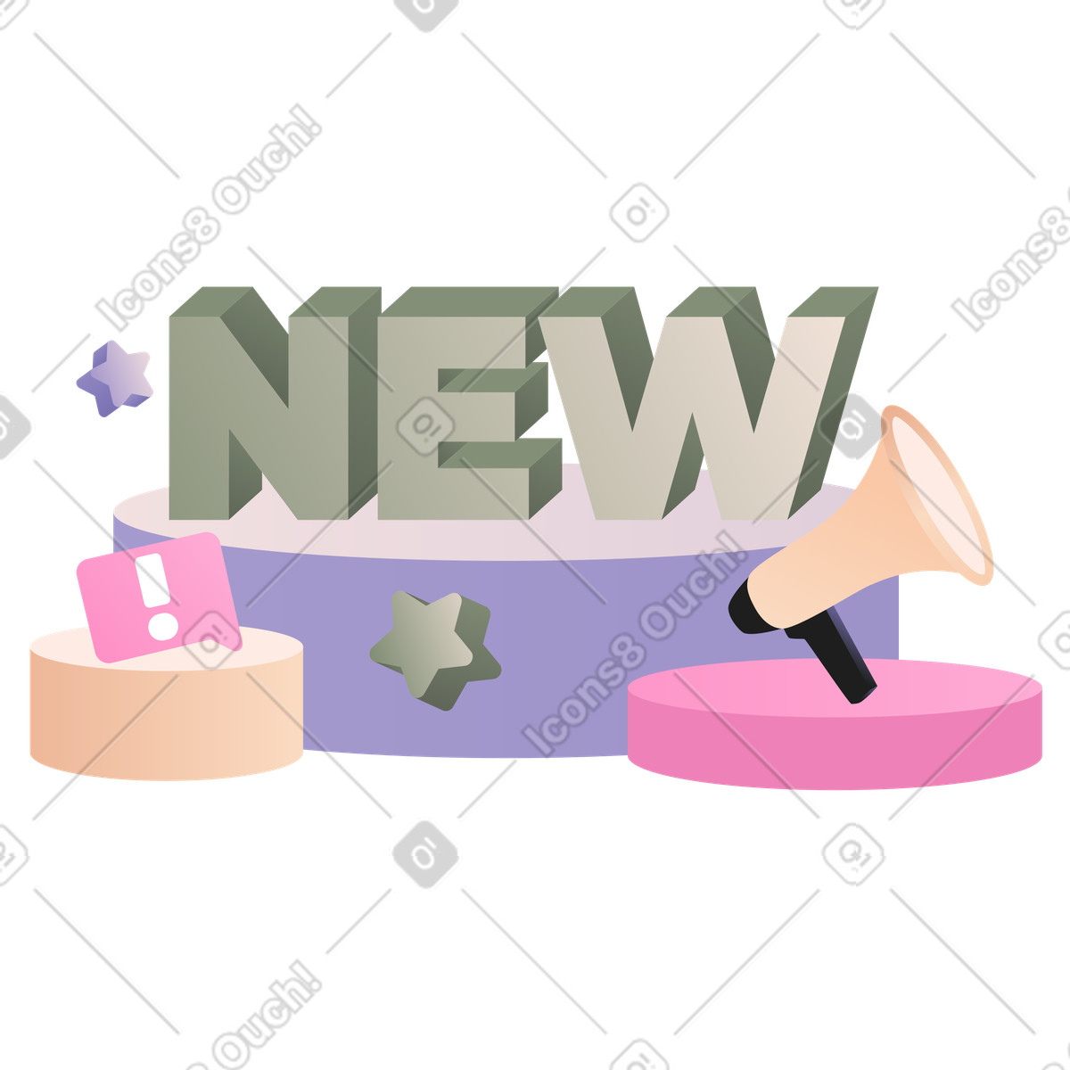 Ilustración New product launch message on podium, Promotional announcement en estilo Coworking a descargar en PNG y SVG