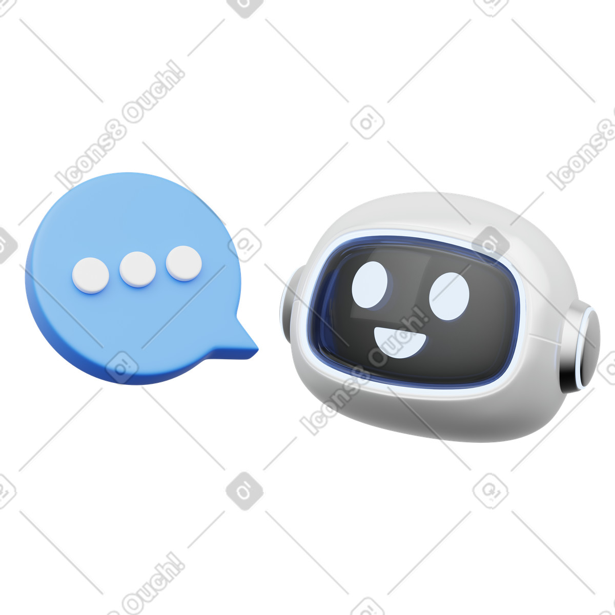 Customer support AI bot and messaging bubble with typing indicator illustration in 3D Playful style download in PNG, SVG