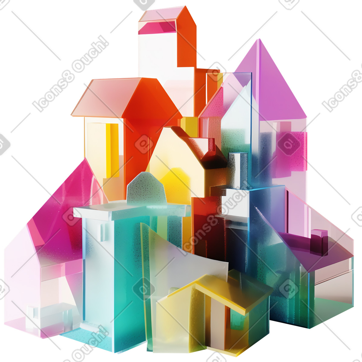Ilustração de Escultura colorida abstrata com casas em no estilo 3D Construction para baixar em PNG, SVG