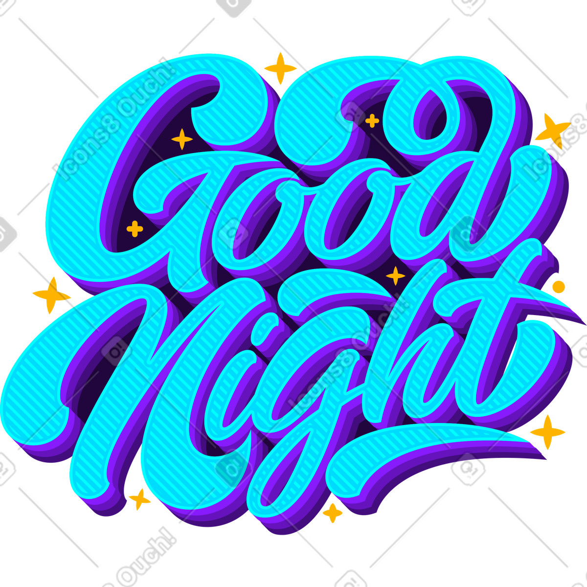 Ilustração de Letras boa noite com estrelas e texto sombra em no estilo Lettering para baixar em PNG, SVG