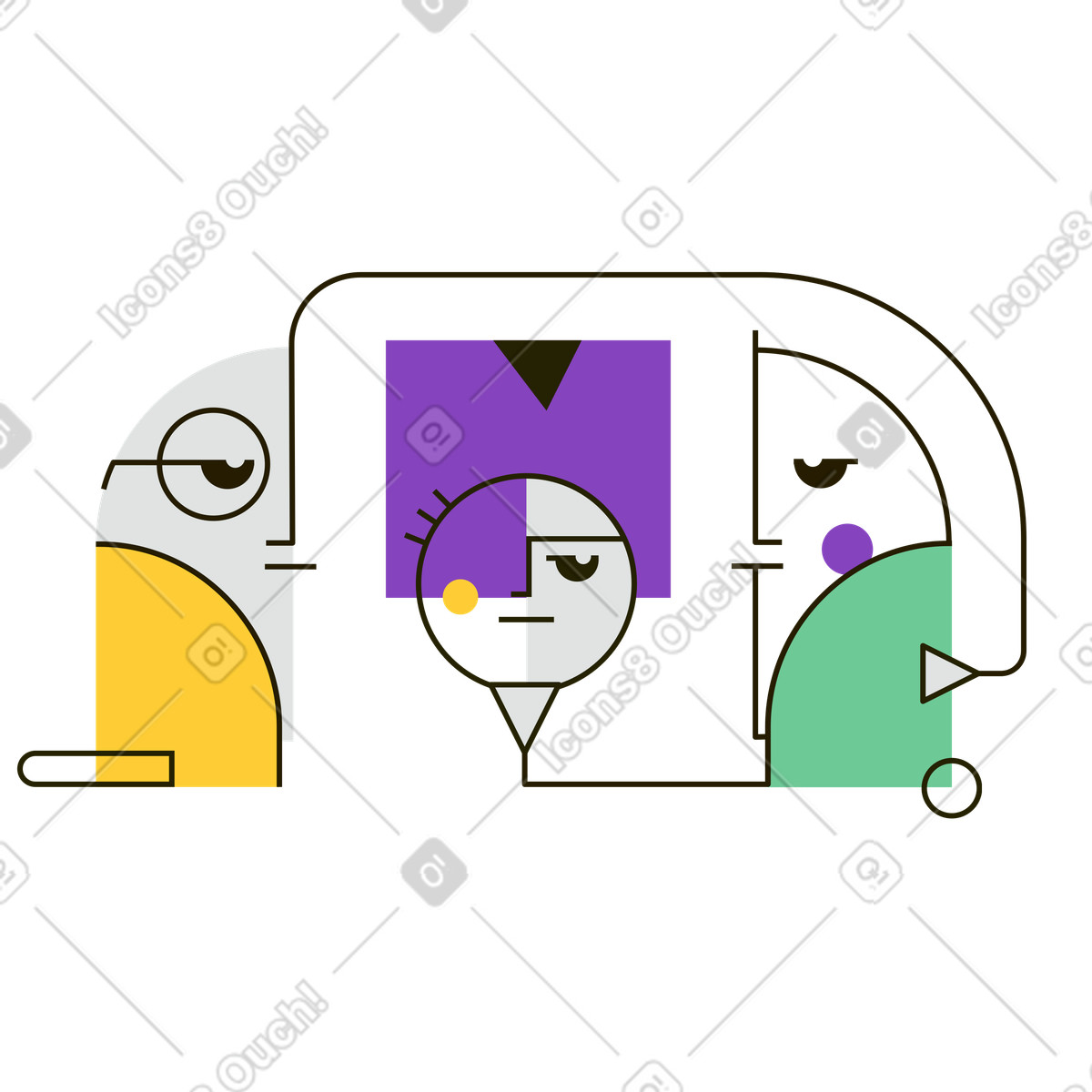 Illustration Famille dans le style Geom à télécharger aux formats PNG, SVG