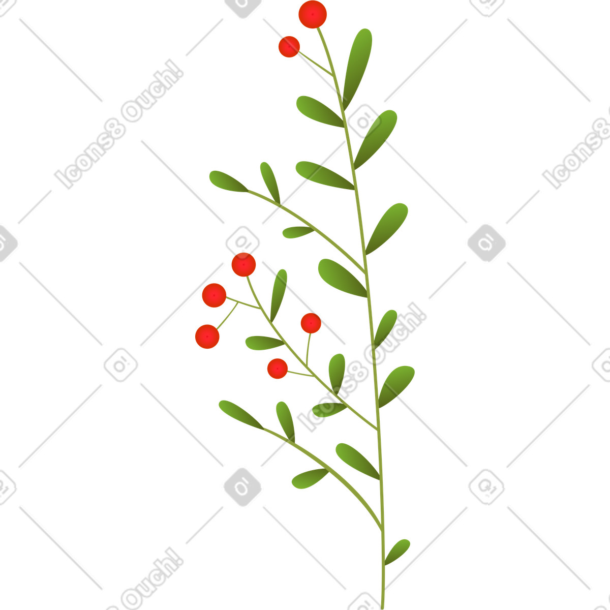 Ilustración Ramita con hojas pequeñas y bayas rojas en estilo Blossom a descargar en PNG SVG