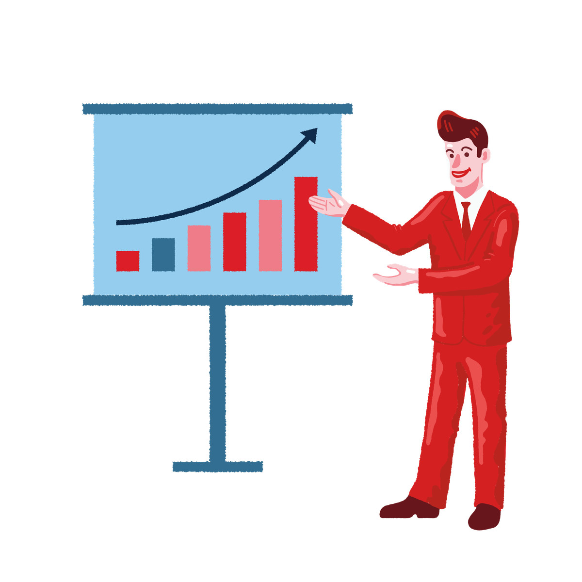 Businessman showing growth in statistics-Illustration im Cherry-Stil als Download PNG, SVG
