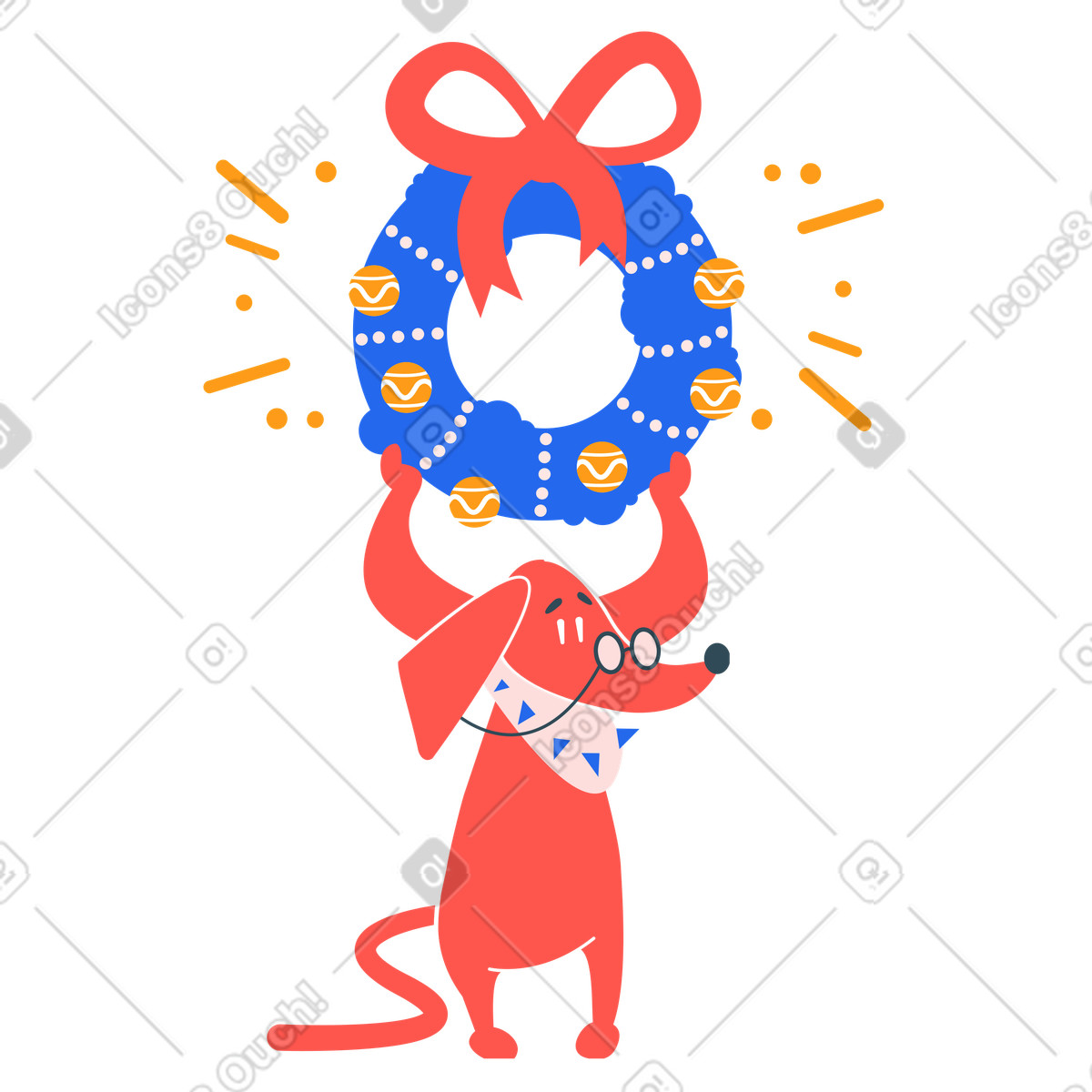 Dog hanging Christmas wreath, Holiday home decoration illustrazione in stile Kingdom scarica in PNG, SVG