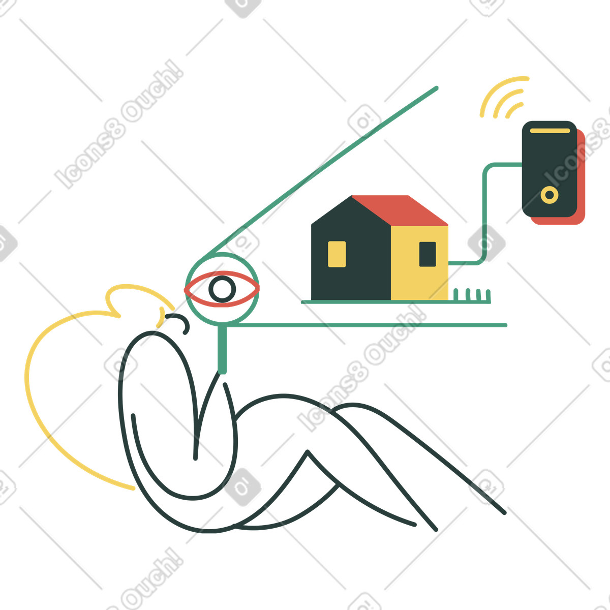 Frau nutzt ein smart-home-system-Illustration im Macaroni-Stil als Download in PNG, SVG