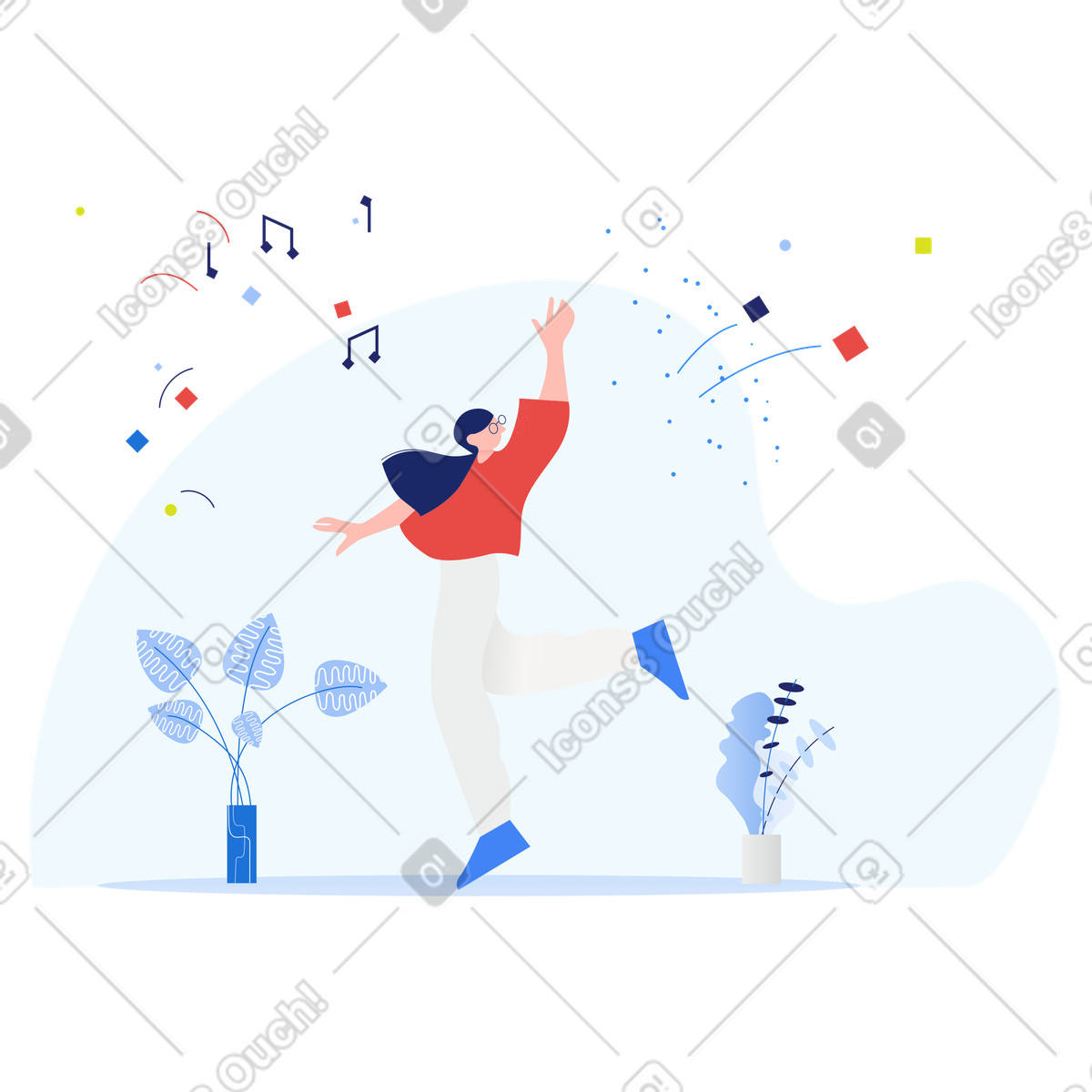 Illustration Danser avec des plantes d'intérieur dans le style Clip à télécharger aux formats PNG, SVG