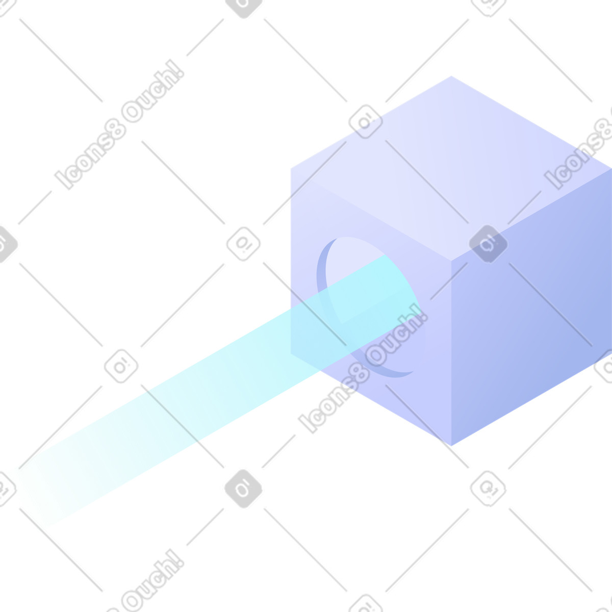 Illustration Cube avec rayon de lumière dans le style Quantum à télécharger aux formats PNG, SVG