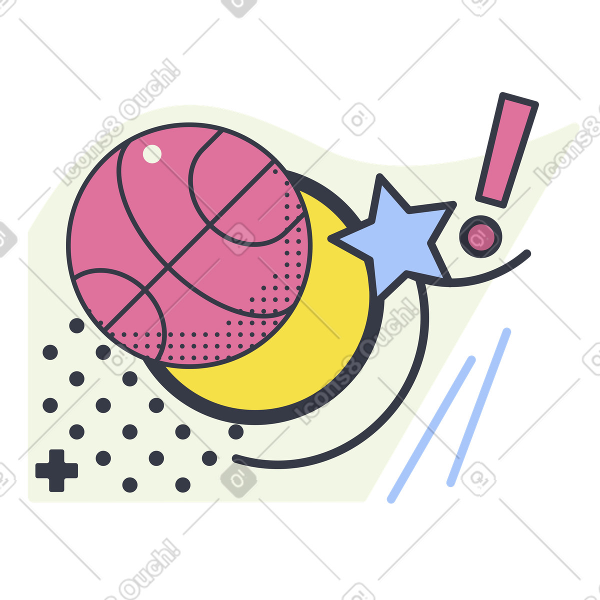 Illustration Basketball in dynamic composition, Recreation or activity promotion dans le style Abstract à télécharger aux formats PNG, SVG
